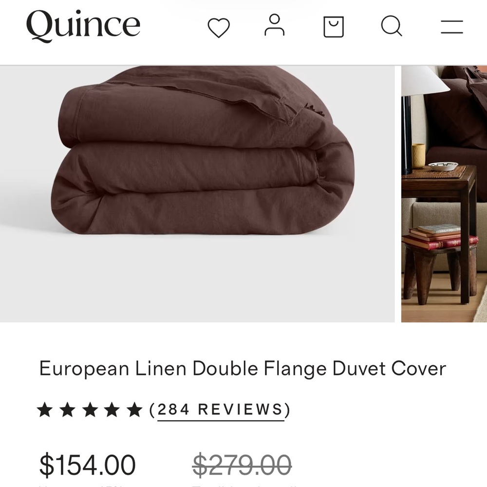 QUINCE European Linen Double Flange Duvet Cover - Espresso, Full/Queen , NEW